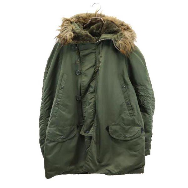 ALPHA アルファ 90s USA製 オールド 中綿 フライトジャケット L カーキ フェイクファー フード メンズ