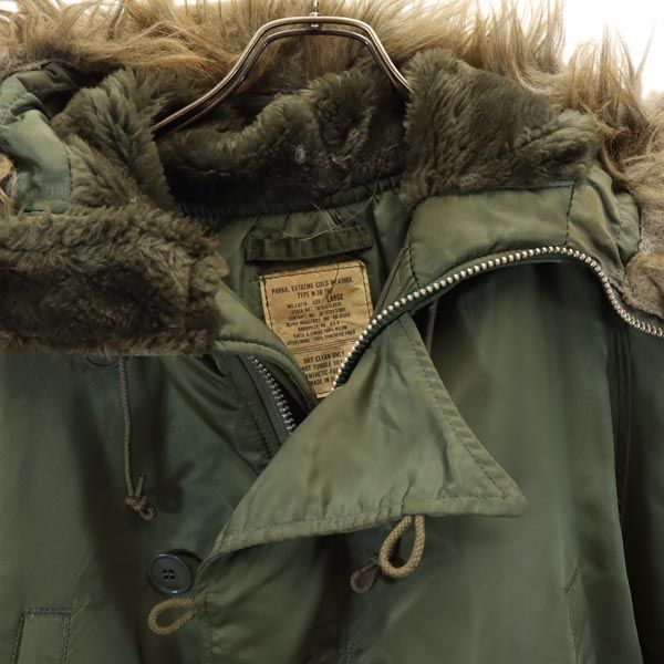 ALPHA アルファ 90s USA製 オールド 中綿 フライトジャケット L カーキ フェイクファー フード メンズ