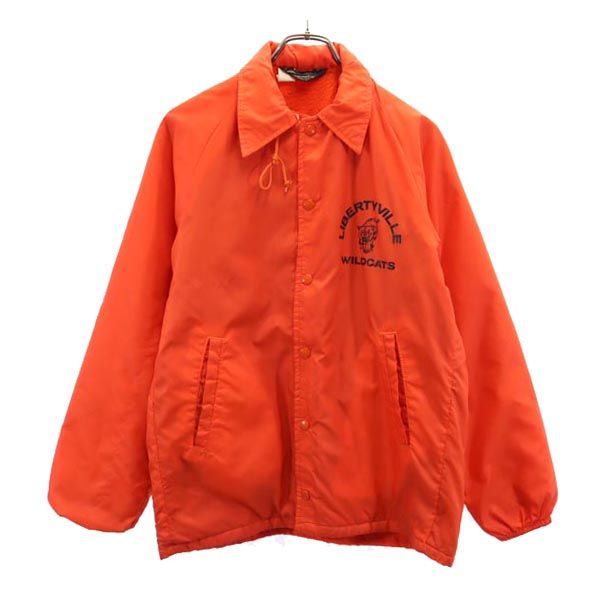 チャンピオン 70s USA製 黒タグ ランタグ プリント コーチジャケット S オレンジ Champion ランタグ 裏起毛 メンズ