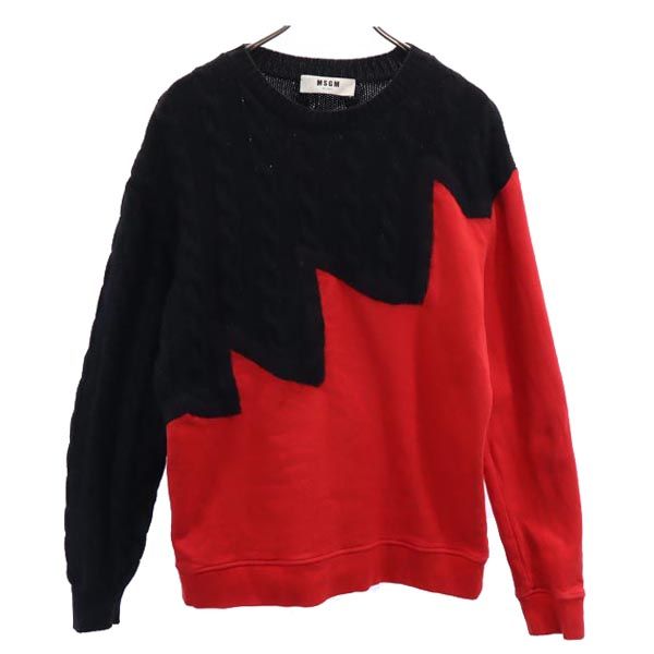 エムエスジーエム 長袖 ニット切替 スウェット S レッド系 MSGM 裏起毛 トレーナー メンズ