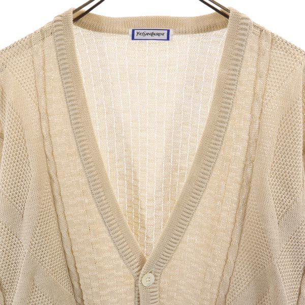 イヴサンローラン リネン 長袖 カーディガン M ベージュ YVES SAINT LAURENT メンズ