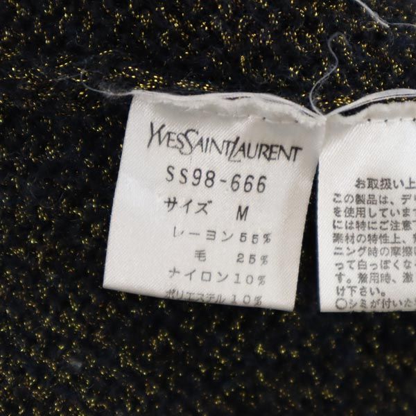 イヴサンローラン 日本製 長袖 ハイネック セーター M ブラック×ゴールド YVES SAINT LAURENT ニット メンズ