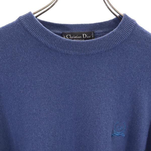 クリスチャンディオール ムッシュ 90s イタリア製 オールド 長袖 ウール セーター ブルー系 Christian Dior MONSIEUR ニット メンズ