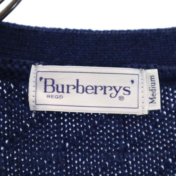 Burberrys バーバリーズ 90s ウール オールド 長袖 ニット カーディガン M ネイビー系 メンズ