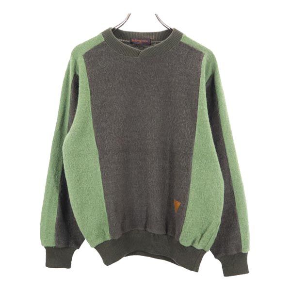 YVES SAINT LAURENT イヴサンローラン 90s オールド 長袖 ウールブレンド セーター Ｍ グレー×グリーン 長袖ニット メンズ