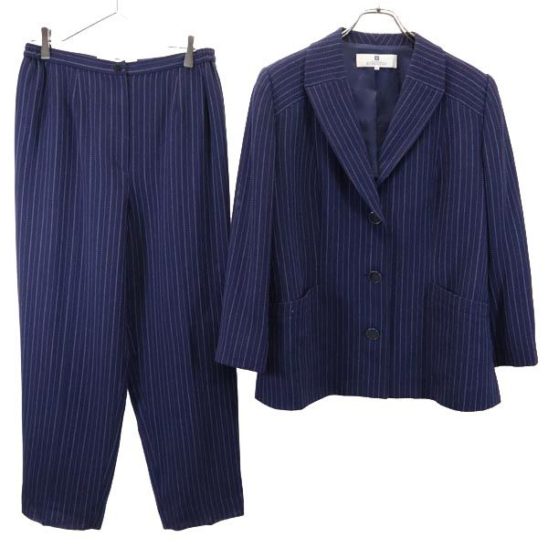 ジバンシィ 90s オールド ウール ストライプ柄 クロップド パンツスーツ 上下 セットアップ 44 ネイビー系 GIVENCHY ビッグサイズ レディース