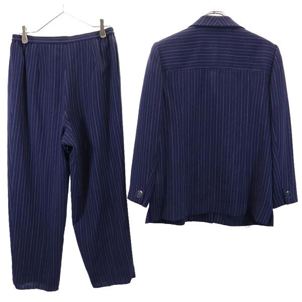 ジバンシィ 90s オールド ウール ストライプ柄 クロップド パンツスーツ 上下 セットアップ 44 ネイビー系 GIVENCHY ビッグサイズ レディース