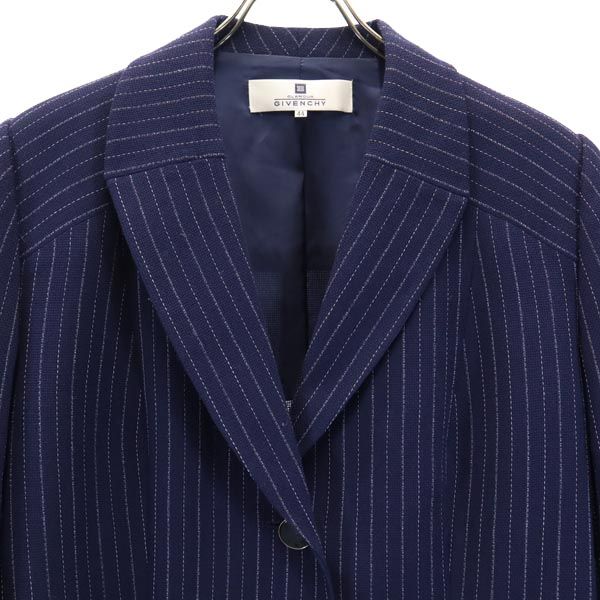 ジバンシィ 90s オールド ウール ストライプ柄 クロップド パンツスーツ 上下 セットアップ 44 ネイビー系 GIVENCHY ビッグサイズ レディース
