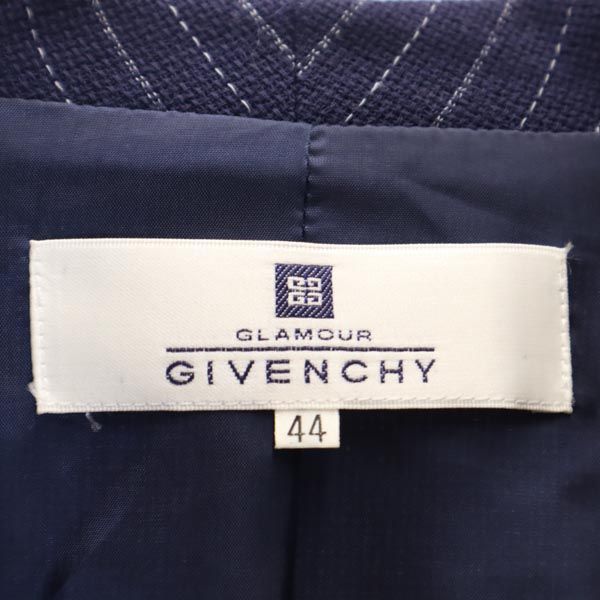 ジバンシィ 90s オールド ウール ストライプ柄 クロップド パンツスーツ 上下 セットアップ 44 ネイビー系 GIVENCHY ビッグサイズ レディース