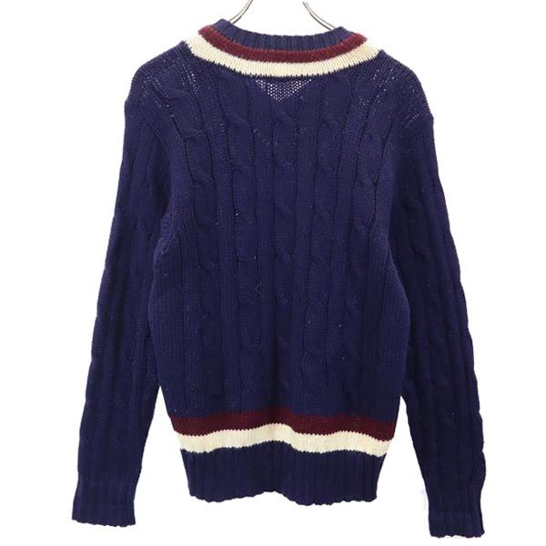 ジャンセン 70s ウール ヴィンテージ ケーブル編み 長袖 Vネック セーター M ネイビー系 Jantzen ニット メンズ