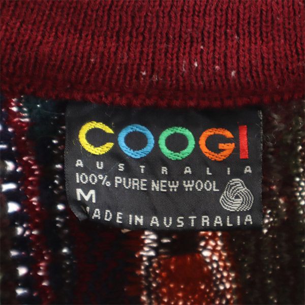 COOGI クージー 90s オールド 3D 総柄 長袖 ウール セーター M レッド系 ニット メンズ