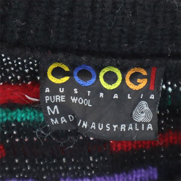 クージー 90s オールド 3D 総柄 長袖 ウール セーター M ブラック系 COOGI ニット メンズ