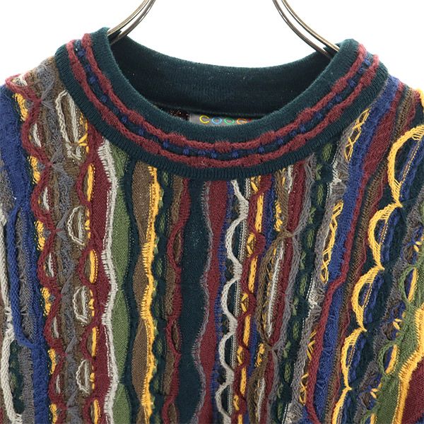 COOGI クージー 90s オールド 3D 総柄 長袖 3D ウール セーター S グリーン系 ニット メンズ