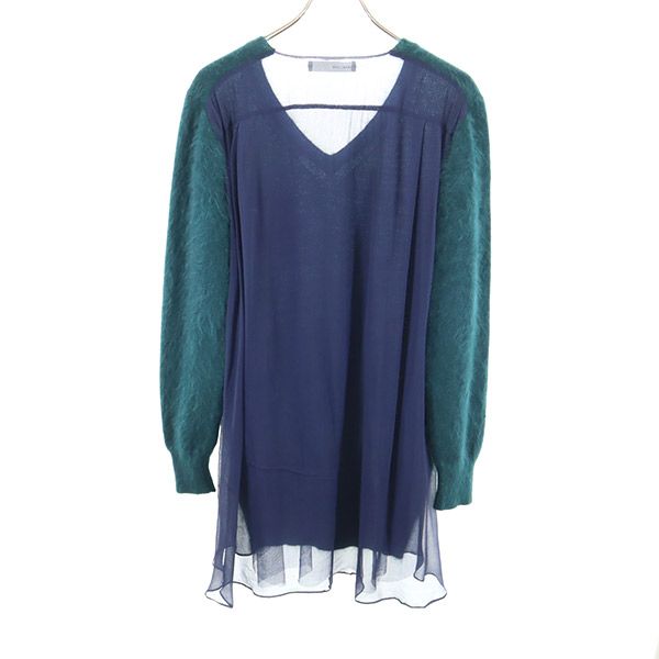 sacai luck サカイラック 長袖 切り替え Vネック セーター 緑 ニット レディース