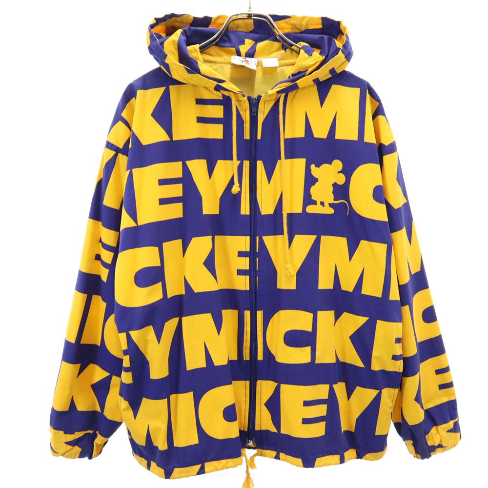 ミッキーアンドコー 90s オールド 総柄 ジップパーカー S ブルー×イエロー mickey & co. メンズ