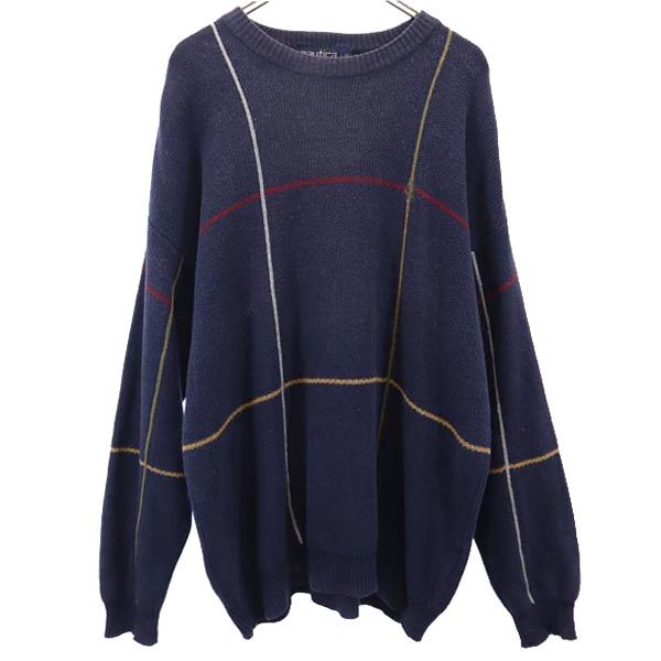 NAUTICA ノーティカ 90s オールド 長袖 リネンブレンド セーター L ネイビー系 長袖ニット メンズ
