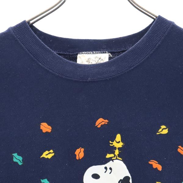 PEANUTS ピーナッツ オールド USA製 ロゴプリント 長袖 スウェット トレーナー M ネイビー PEANUTS 裏起毛 スヌーピー メンズ