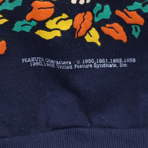 PEANUTS ピーナッツ オールド USA製 ロゴプリント 長袖 スウェット トレーナー M ネイビー PEANUTS 裏起毛 スヌーピー メンズ