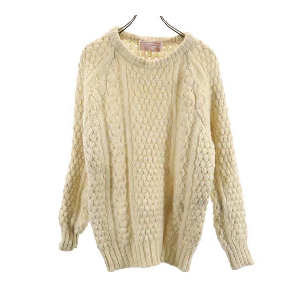Slieve League 80s フィッシャーマン ヴィンテージ 長袖 ウール セーター ホワイト系 ニット メンズ