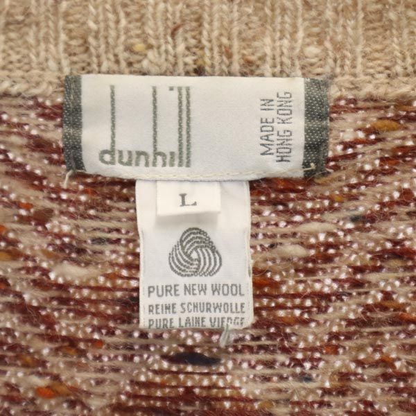 ダンヒル 80s ヴィンテージ 総柄 長袖 Vネック ウール セーター L ブラウン系 Dunhill ニット メンズ