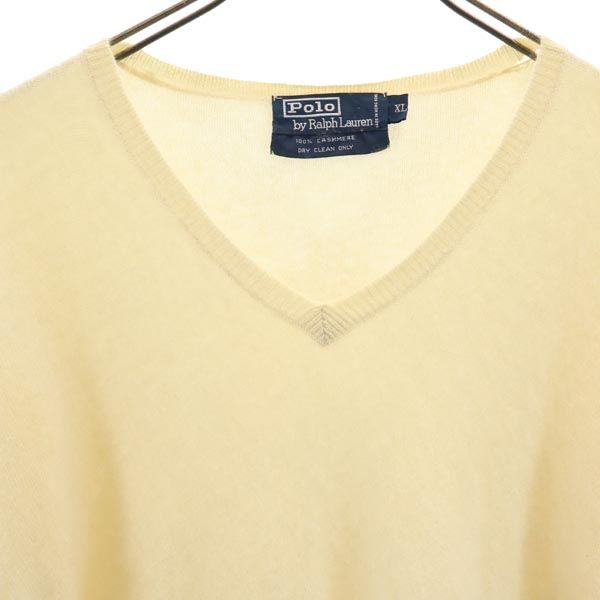 Polo by Ralph Lauren ポロバイラルフローレン カシミヤ100％ 長袖 Vネック セーター XL アイボリー ニット メンズ