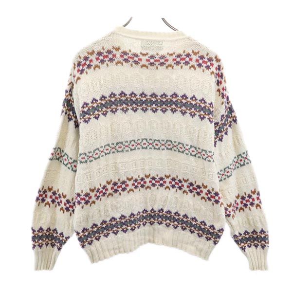 Eddie Bauer エディーバウアー 90s USA製 オールド 黒タグ 総柄 長袖 コットン セーター M ホワイト系 ニット レディース