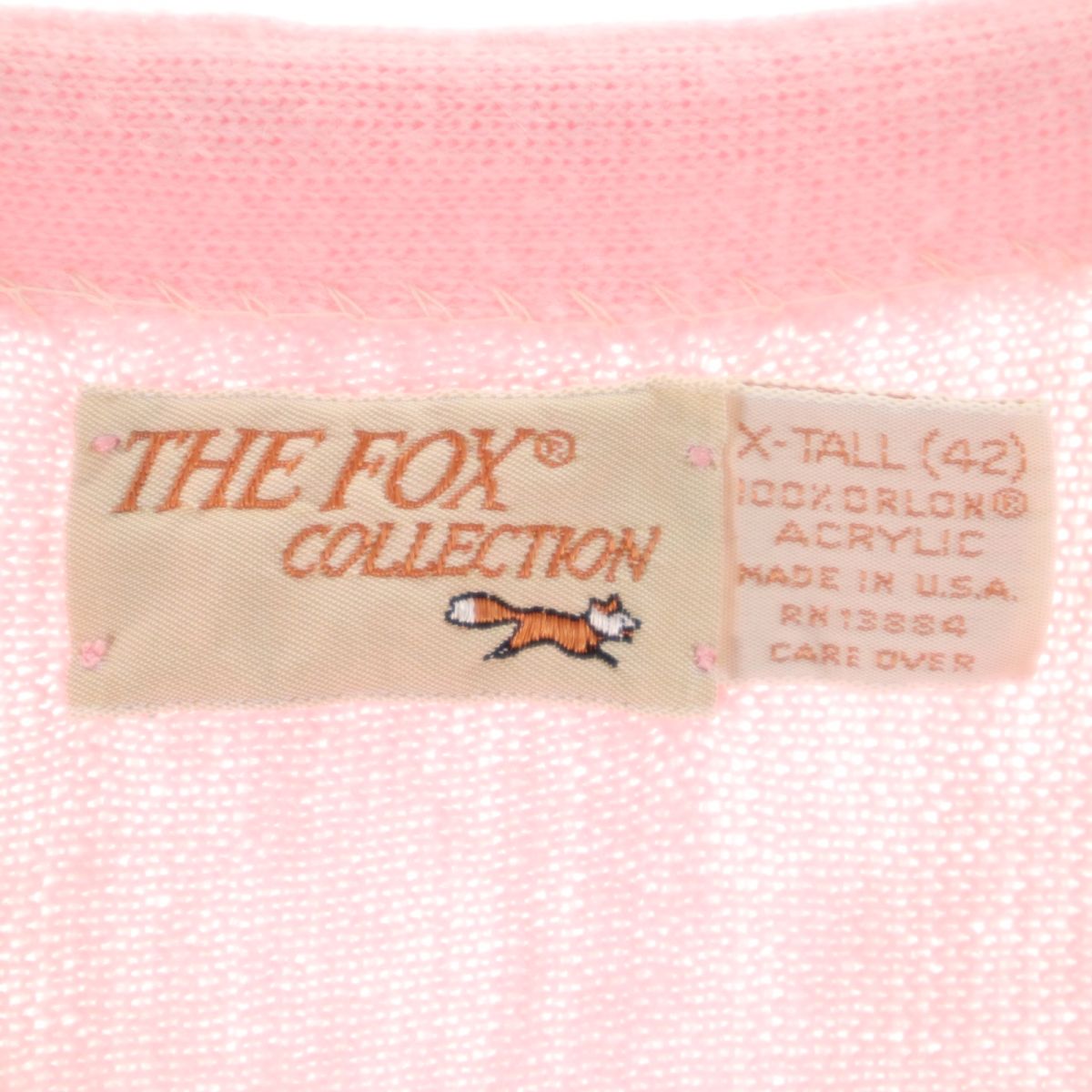 THE FOX COLLECTION ザフォックスコレクション 70s 80s USA製 ヴィンテージ 長袖 ニット カーディガン X-TALL(42) ピンク メンズ