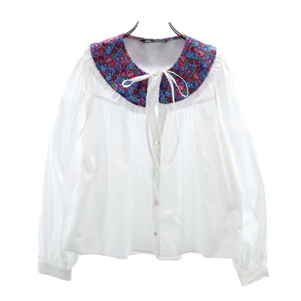 未使用 ザラ 長袖 プリントカラー シャツ M ホワイト系 ZARA レディース