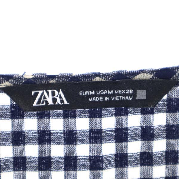 未使用 ザラ ギンガムチェック 長袖 ワンピース M ネイビー系 ZARA レディース