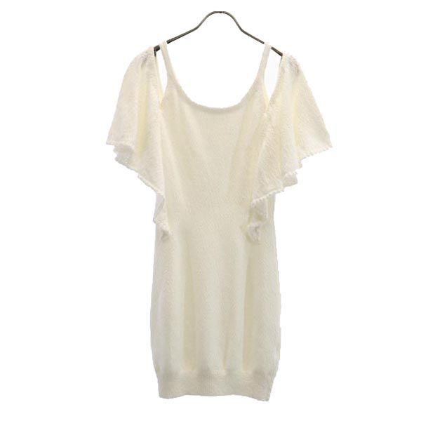 未使用 SNIDEL スナイデル 半袖 オフショルダー フリルタイトニット ワンピース F ホワイト系 レディース