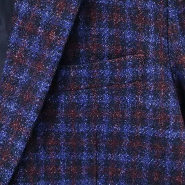 未使用 HIGH STREET ハイストリート チェック柄 テーラードジャケット S 青系 メンズ