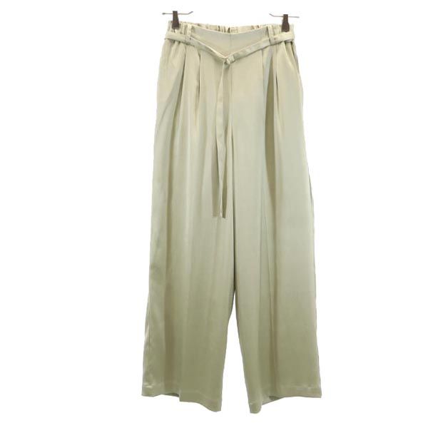未使用 ナノユニバース ロング ワイドパンツ 36 グリーン系 nano universe タグ付き ウエストベルト レディース