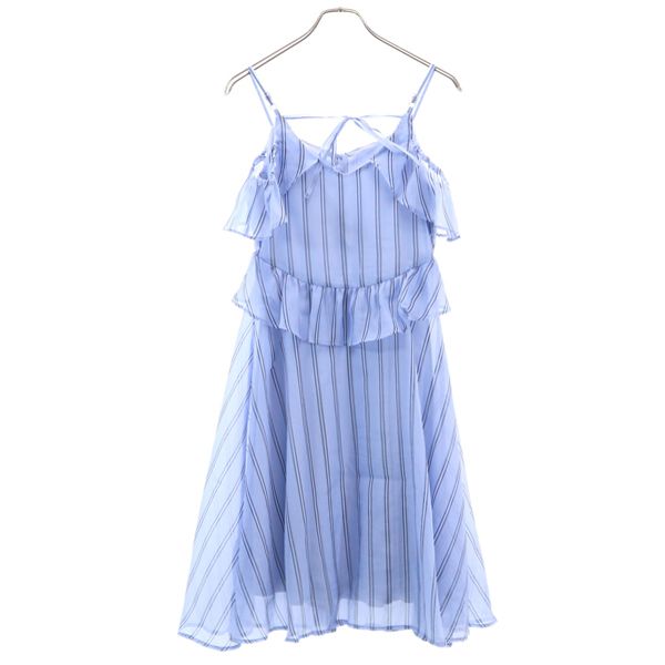 未使用 ティティーアンドコー ストライプ ノースリーブ シアー ワンピース S ブルー titty&co オフショル 背中見 レディース