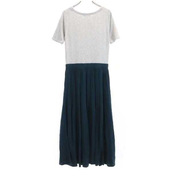 未使用 NATURAL BEAUTY BASIC ナチュラルビューティーベーシック 半袖 プリ－ツニット ワンピース M グレー×深緑 ドッキング レディース