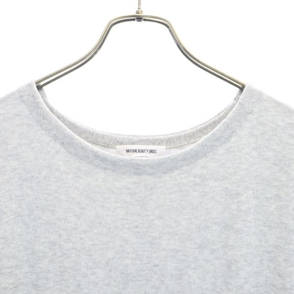 未使用 NATURAL BEAUTY BASIC ナチュラルビューティーベーシック 半袖 プリ－ツニット ワンピース M グレー×深緑 ドッキング レディース