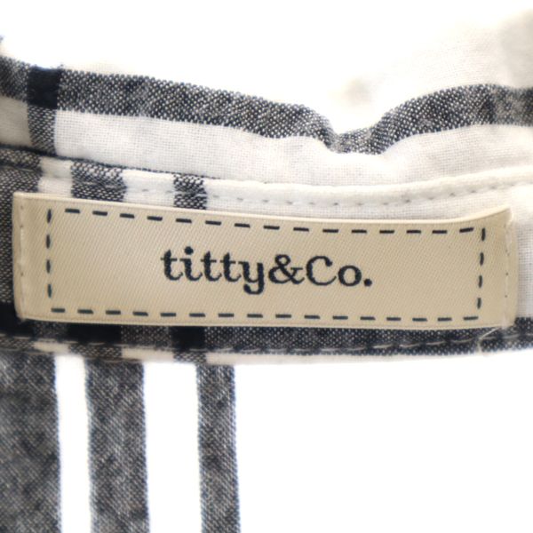 ティティーアンドコー チェック 半袖 ワンピース S 黒×白 titty&co リボン付 ひざ丈 レディース