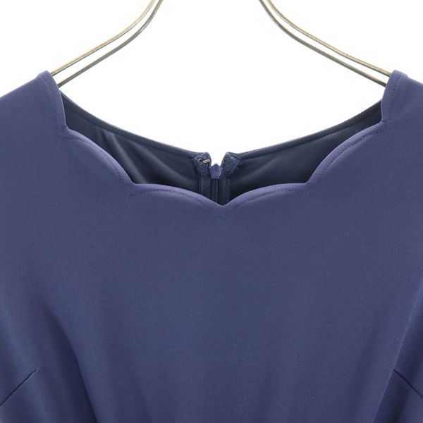 新品 Bonnsylph ノースリーブ スカラップ ネック ワンピース 0 紺 ピンク ウエスト切り替え ハート 総柄 プリーツ レディース