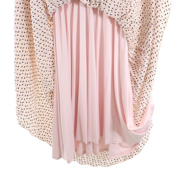 新品 Bonnsylph ノースリーブ スカラップ ネック ワンピース 0 紺 ピンク ウエスト切り替え ハート 総柄 プリーツ レディース