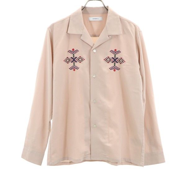 未使用 Johnbull ジョンブル 長袖 エンブロイダリー シャツ M ピンク 刺繍 メンズ