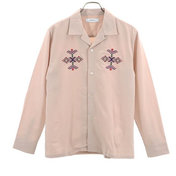 未使用 Johnbull ジョンブル 長袖 エンブロイダリー シャツ S ピンク 刺繍 メンズ