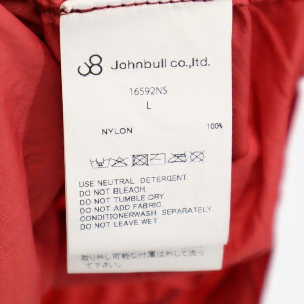 未使用 Johnbull ジョンブル 長袖 ガーメントダイ ジップパーカー L 赤 ナイロン メンズ