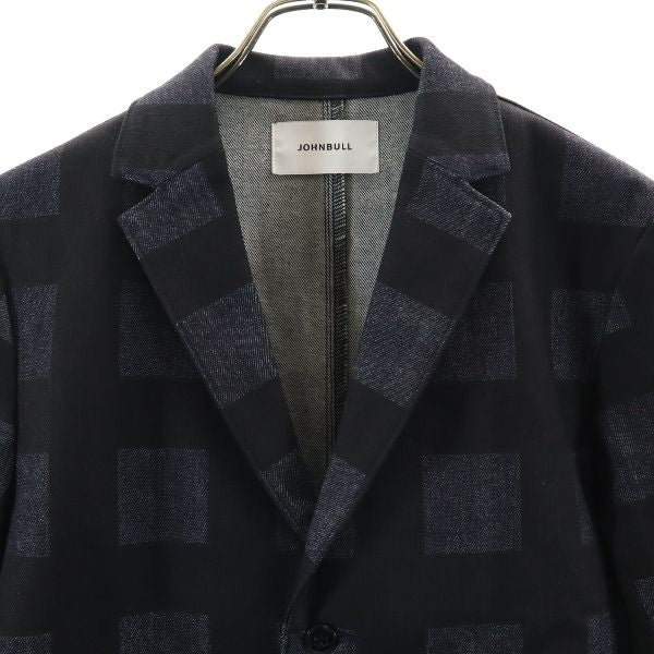 未使用 Johnbull ジョンブル チェック柄 デニムジャケット S 濃紺×黒 テーラード ジージャン メンズ
