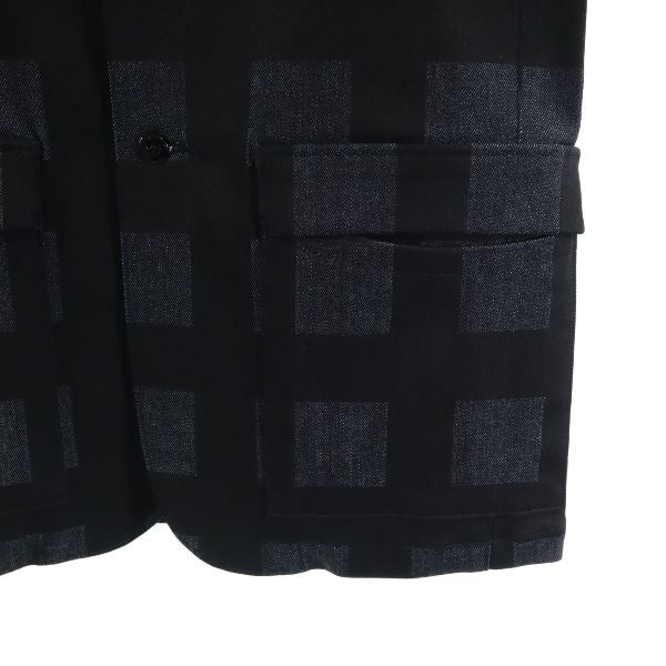 未使用 Johnbull ジョンブル チェック柄 デニムジャケット S 濃紺×黒 テーラード ジージャン メンズ