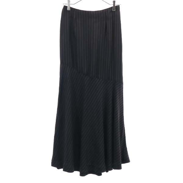 未使用 d'un a dix アナディス ストライプ柄 マキシ丈 フレアスカート 36 ブラック×ブラウン ペチコート付き レディース