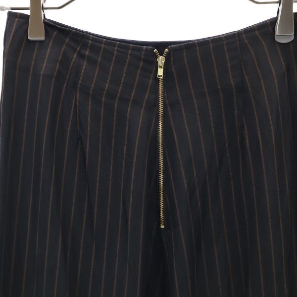 未使用 d'un a dix アナディス ストライプ柄 マキシ丈 フレアスカート 36 ブラック×ブラウン ペチコート付き レディース