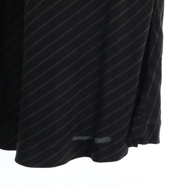 未使用 d'un a dix アナディス ストライプ柄 マキシ丈 フレアスカート 36 ブラック×ブラウン ペチコート付き レディース