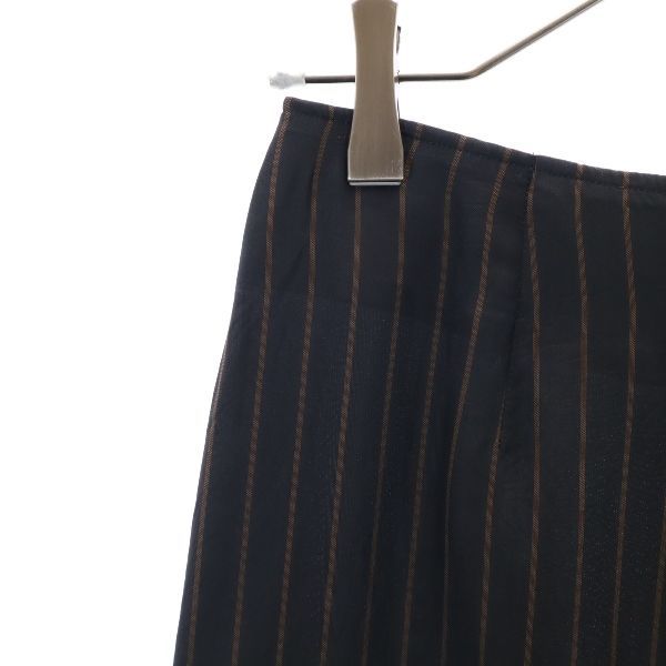 未使用 d'un a dix アナディス ストライプ柄 マキシ丈 フレアスカート 36 ブラック×ブラウン ペチコート付き レディース