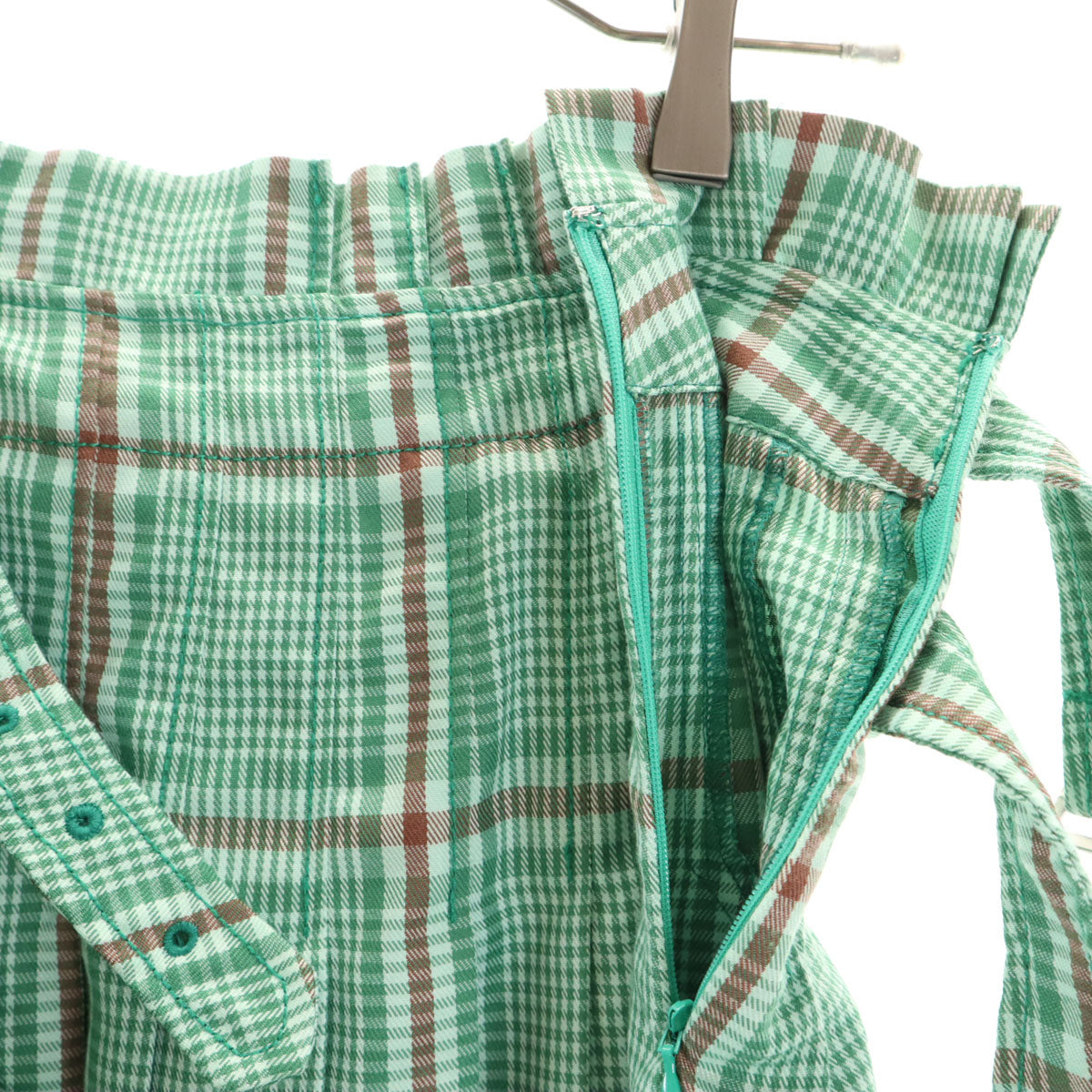 Candy Stripper キャンディーストリッパー チェック ロング丈 プリ－ツ スカート S グリーン系 2WAY レディース