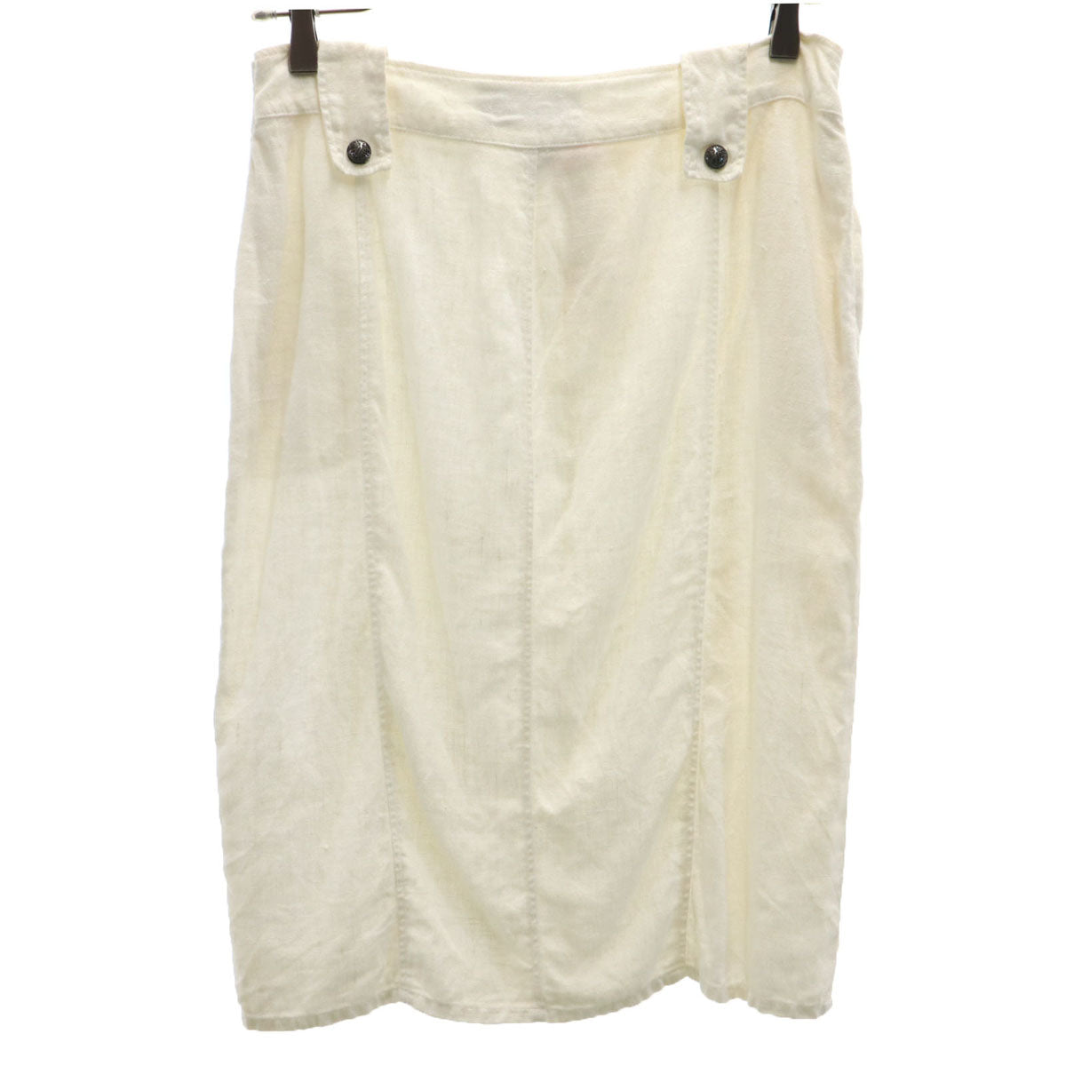VERSACE JEANS SIGNATURE ヴェルサーチ ジーンズ シグネチャー イタリア製 リネン ミモレ丈 タイトスカート 38 アイボリー レディース