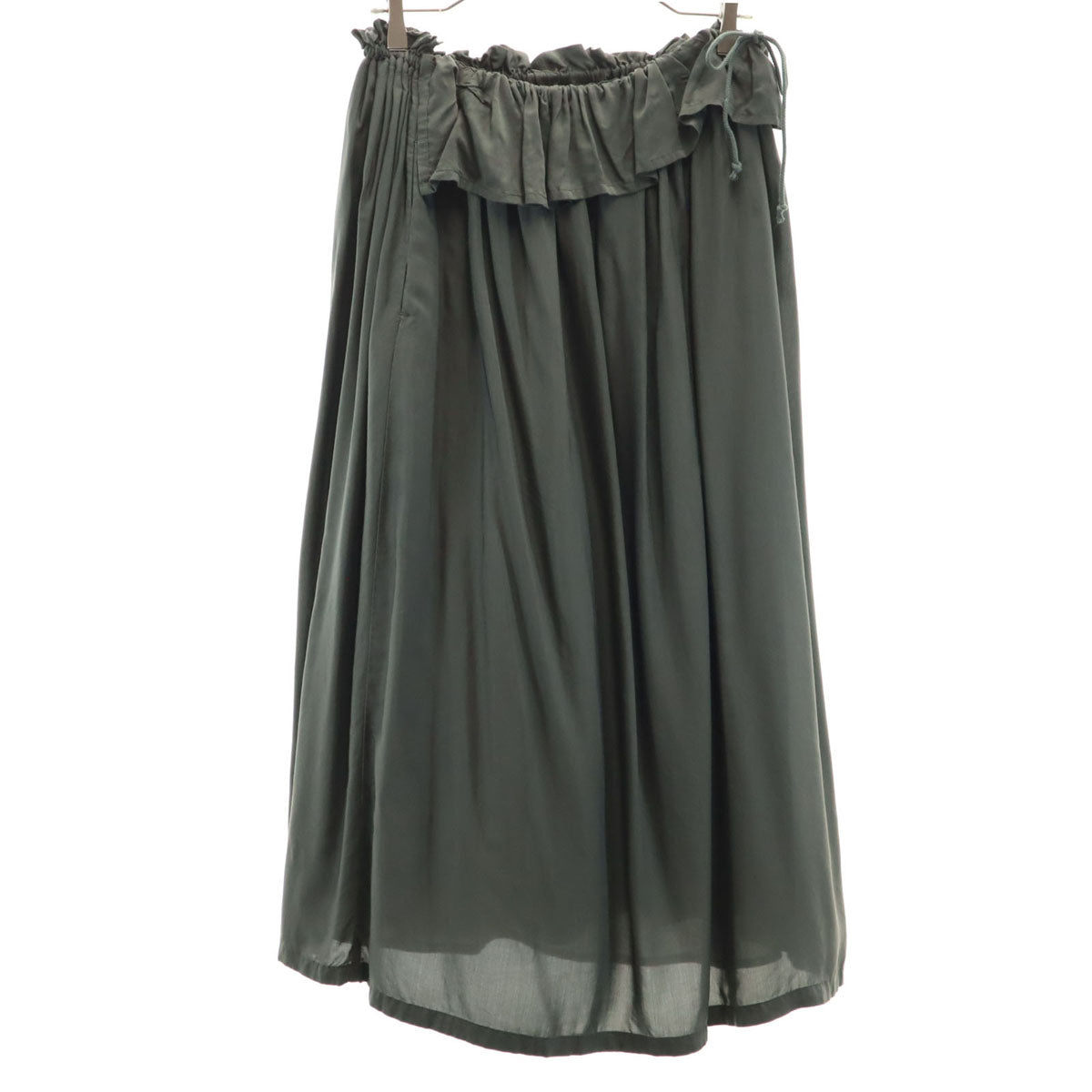 Y's ワイズ 日本製 ロング丈 ギャザースカート 2 チャコールカーキ ヨウジヤマモト レディース